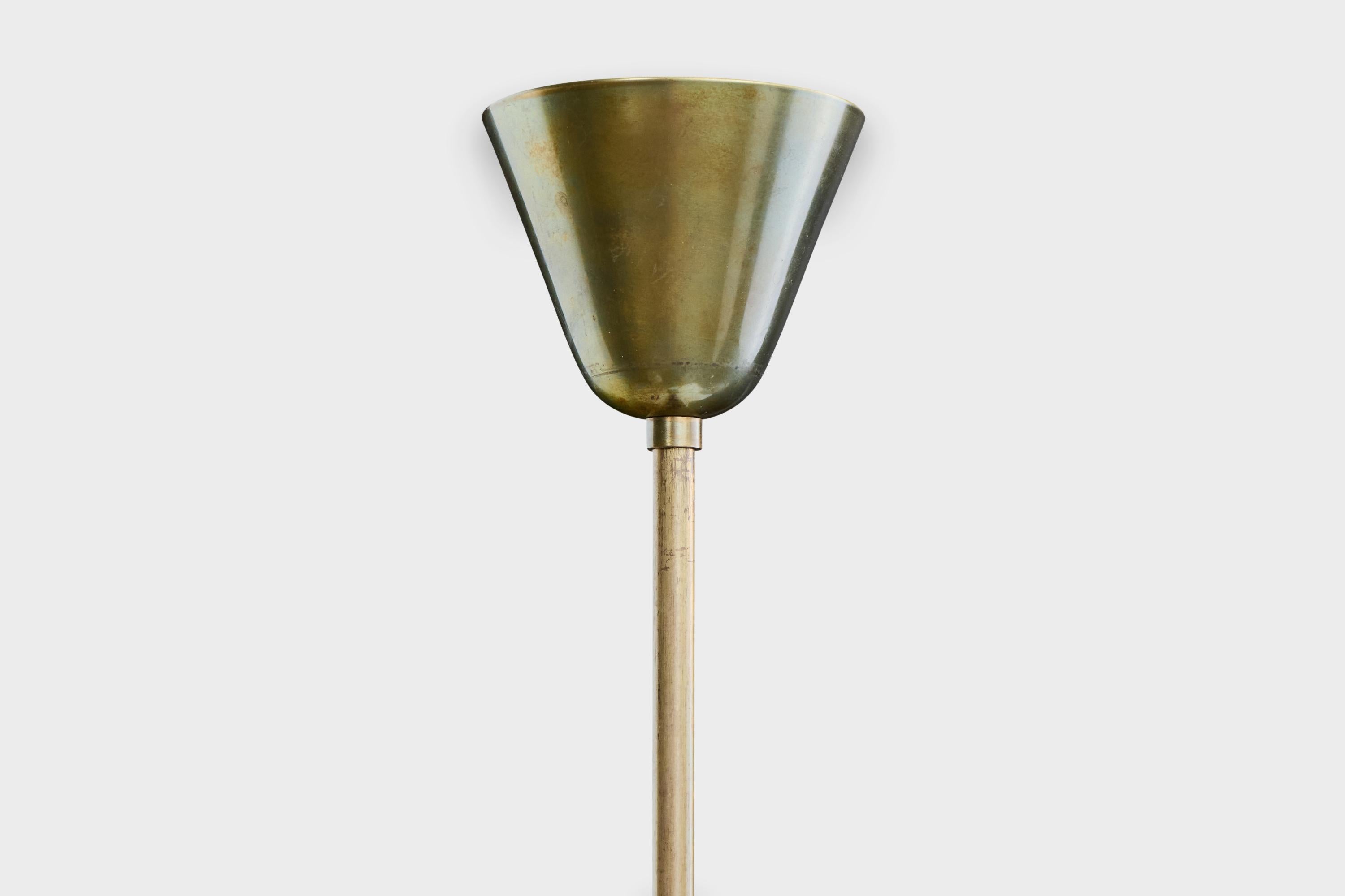 Swedish Designer, Chandelier, Brass, Fabric, Sweden, 1950s in vendita 3