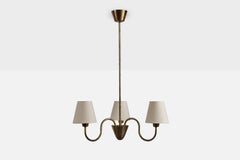 Swedish Designer, Chandelier, Brass, Fabric, Sweden, 1950s