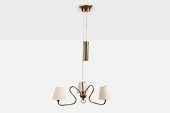 Swedish Designer, Chandelier, Brass, Fabric, Sweden, 1950s
