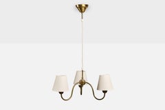 Swedish Designer, Chandelier, Brass, Fabric, Sweden, 1950s