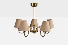 Swedish Designer, Chandelier, Brass, Fabric, Sweden, 1950s