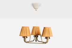 Swedish Designer, Chandelier, Brass, Fabric, Sweden, 1950s