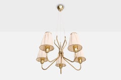 Swedish Designer, Chandelier, Brass, Fabric, Sweden, 1950s