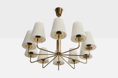 Swedish Designer, Chandelier, Brass, Fabric, Sweden, 1950s