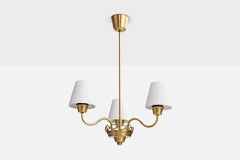 Swedish Designer, Chandelier, Brass, Fabric, Sweden, 1950s