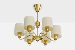 Swedish Designer, Chandelier, Brass, Fabric, Sweden, 1950s