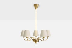 Swedish Designer, Chandelier, Brass, Fabric, Sweden, 1950s