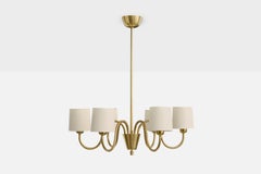 Swedish Designer, Chandelier, Brass, Fabric, Sweden, 1950s