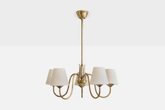 Swedish Designer, Chandelier, Brass, Fabric, Sweden, 1950s