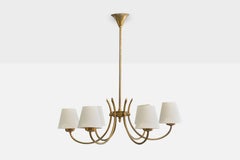 Swedish Designer, Chandelier, Brass, Fabric, Sweden, 1950s