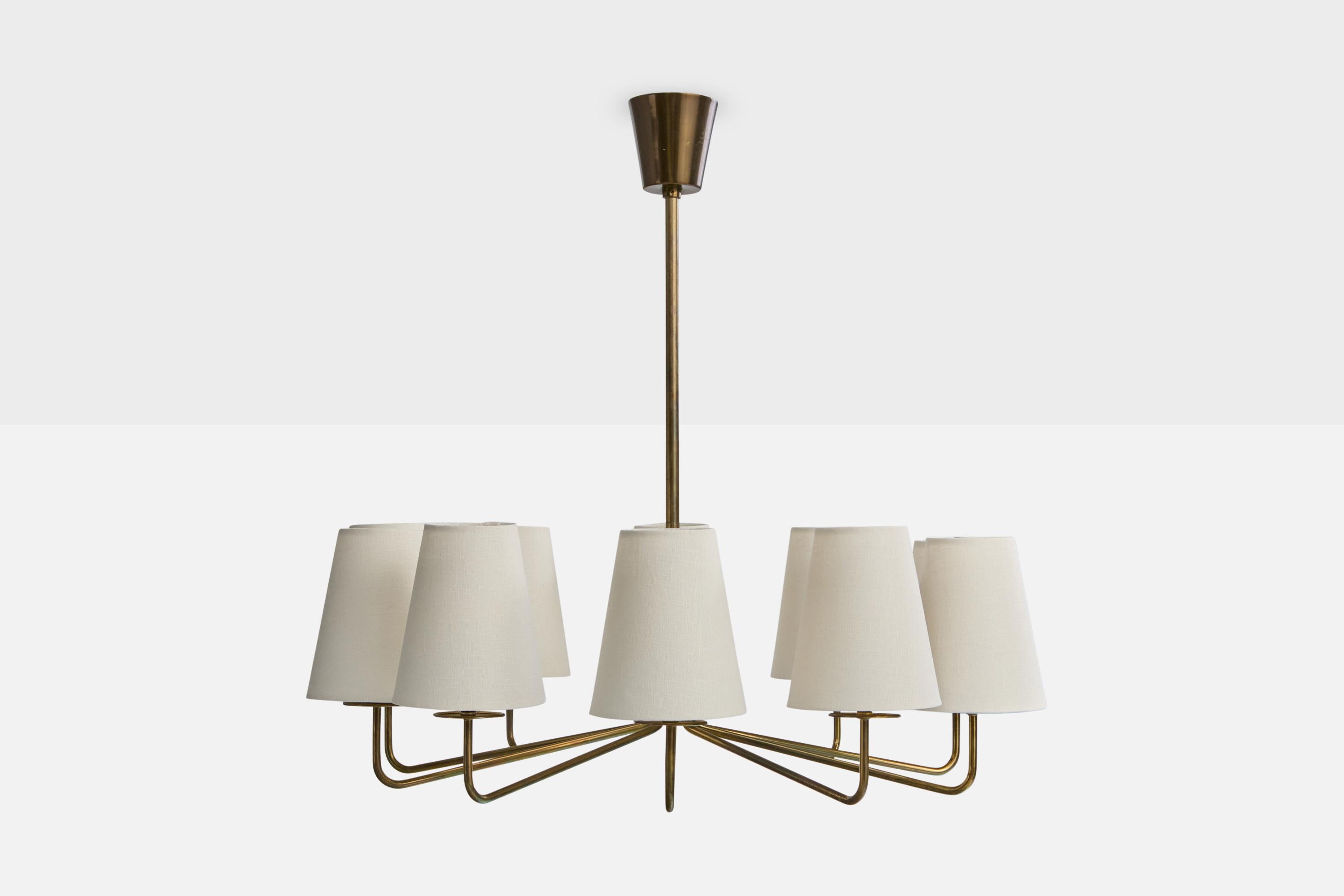 Mid-Century moderno Lampadario di design svedese, ottone, tessuto, Svezia, anni '1950 in vendita