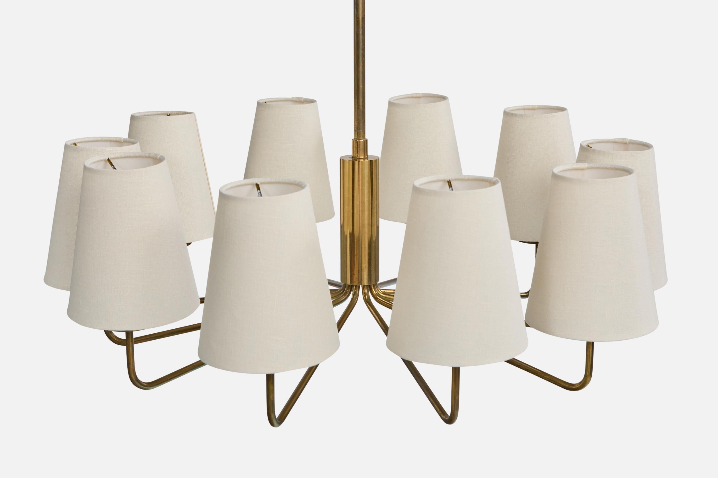Lampadario di design svedese, ottone, tessuto, Svezia, anni '1950 In condizioni buone in vendita a High Point, NC