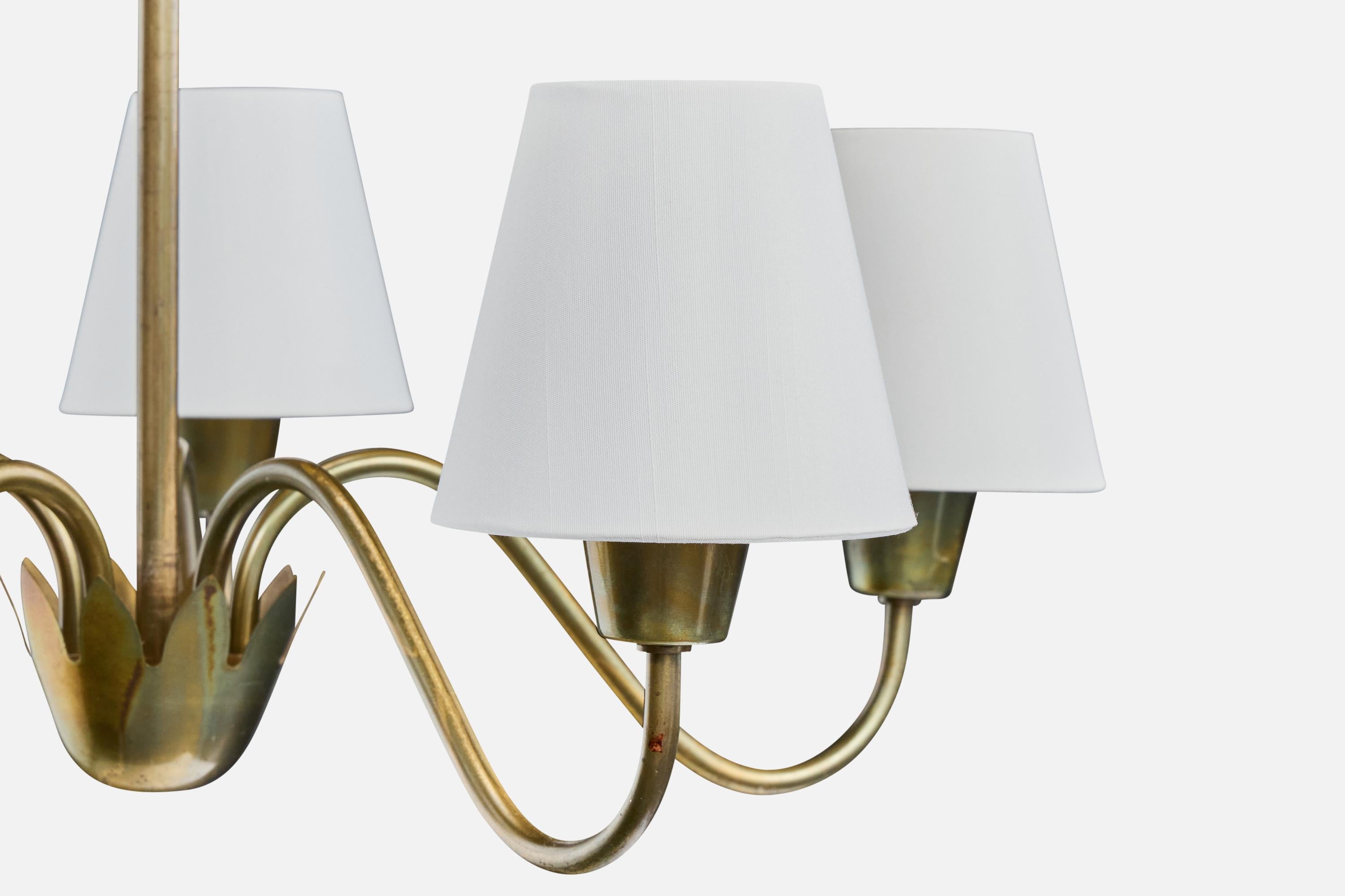 Metà XX secolo Swedish Designer, Chandelier, Brass, Fabric, Sweden, 1950s in vendita