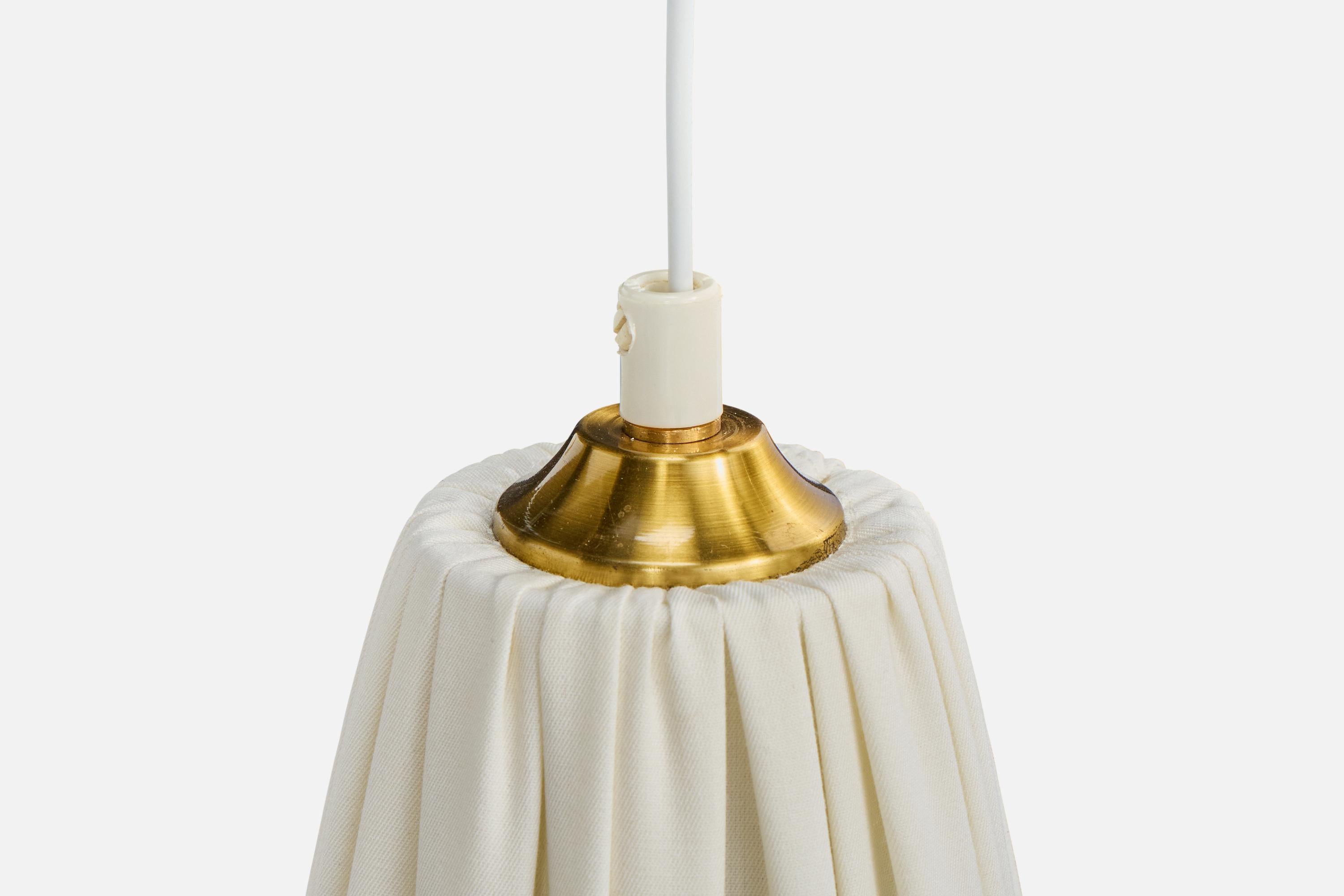 Swedish Designer, Chandelier, Brass, Fabric, Sweden, 1950s For Sale 1