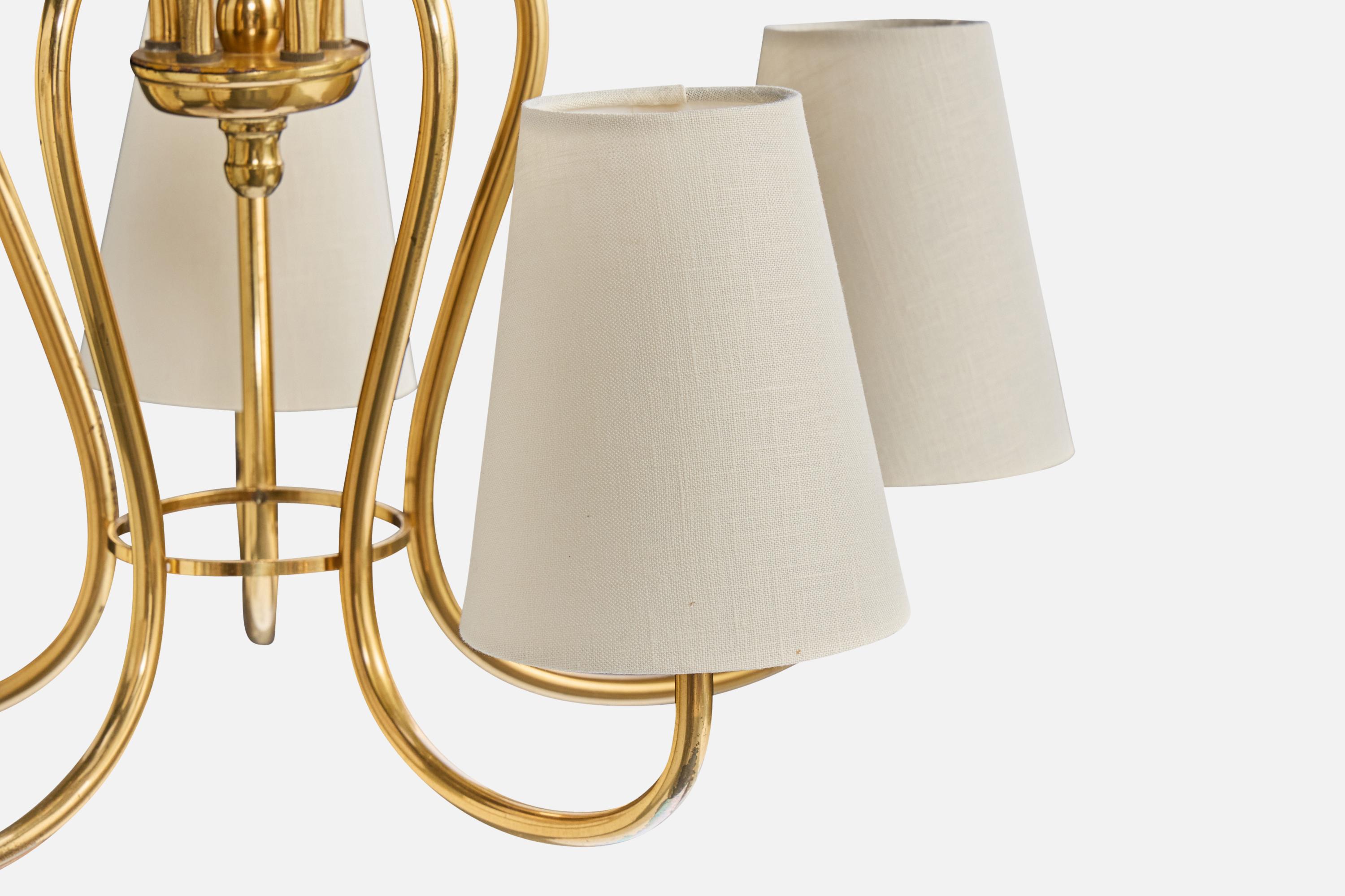 Swedish Designer, Chandelier, Brass, Fabric, Sweden, 1950s For Sale 1