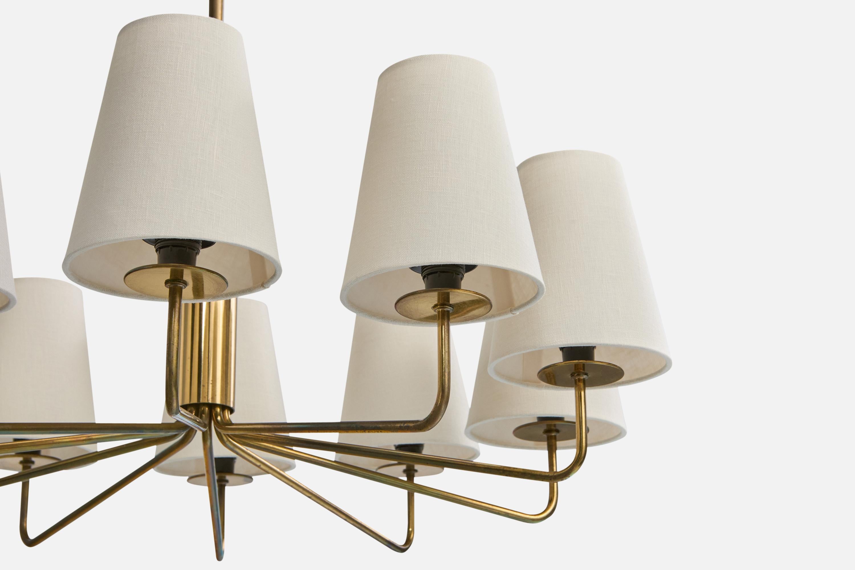 Ottone Lampadario di design svedese, ottone, tessuto, Svezia, anni '1950 in vendita