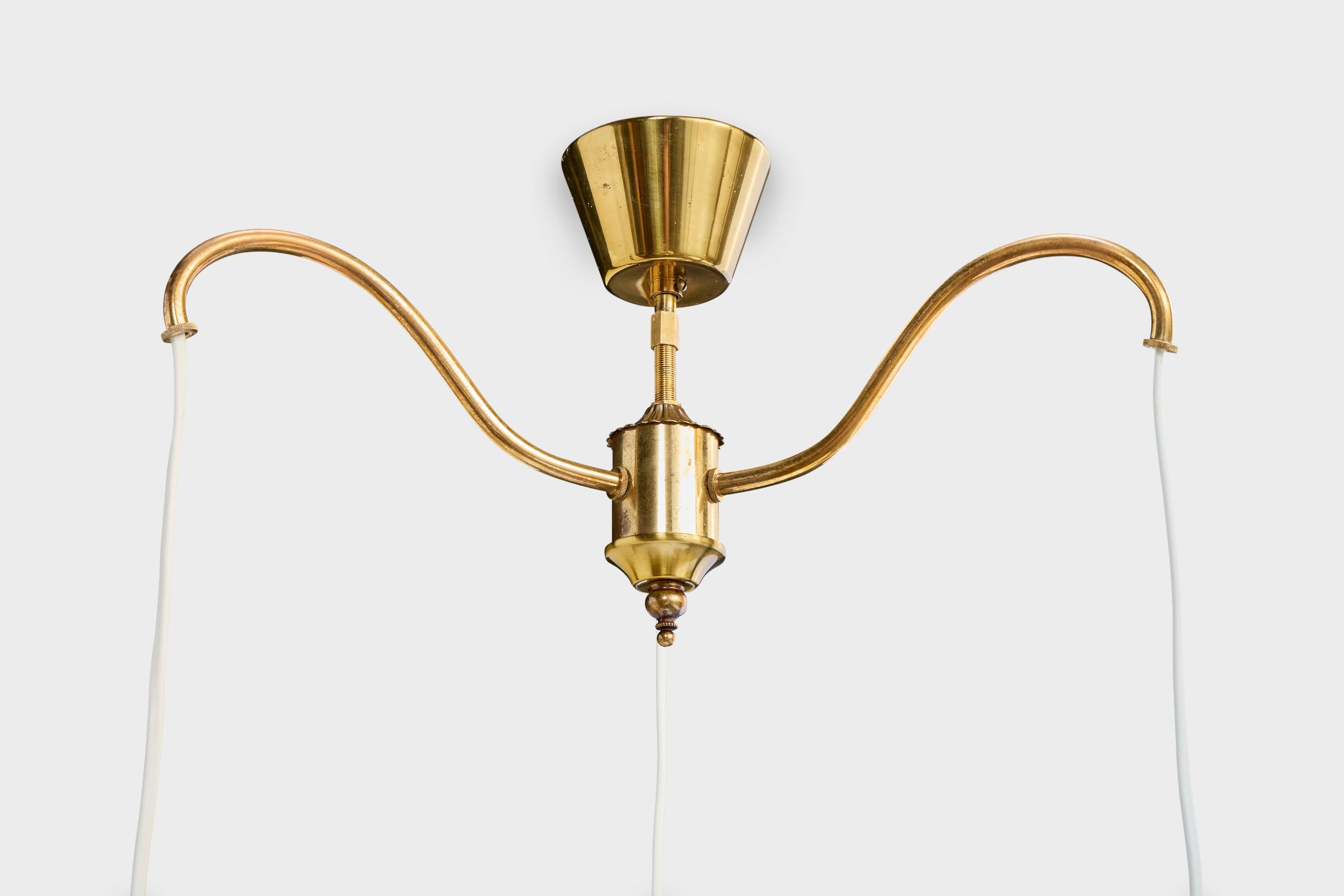 Swedish Designer, Chandelier, Brass, Fabric, Sweden, 1950s For Sale 2