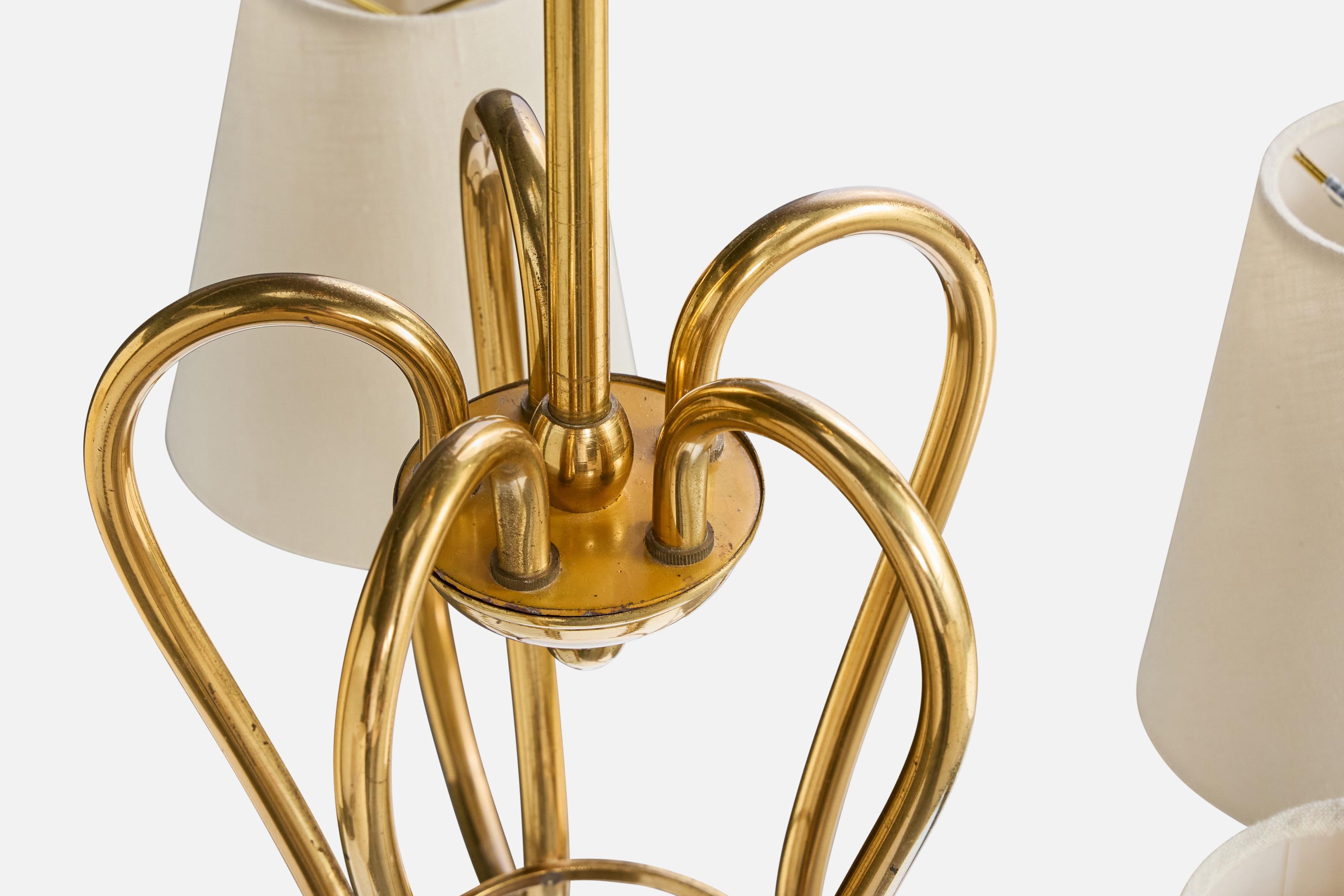 Swedish Designer, Chandelier, Brass, Fabric, Sweden, 1950s For Sale 2