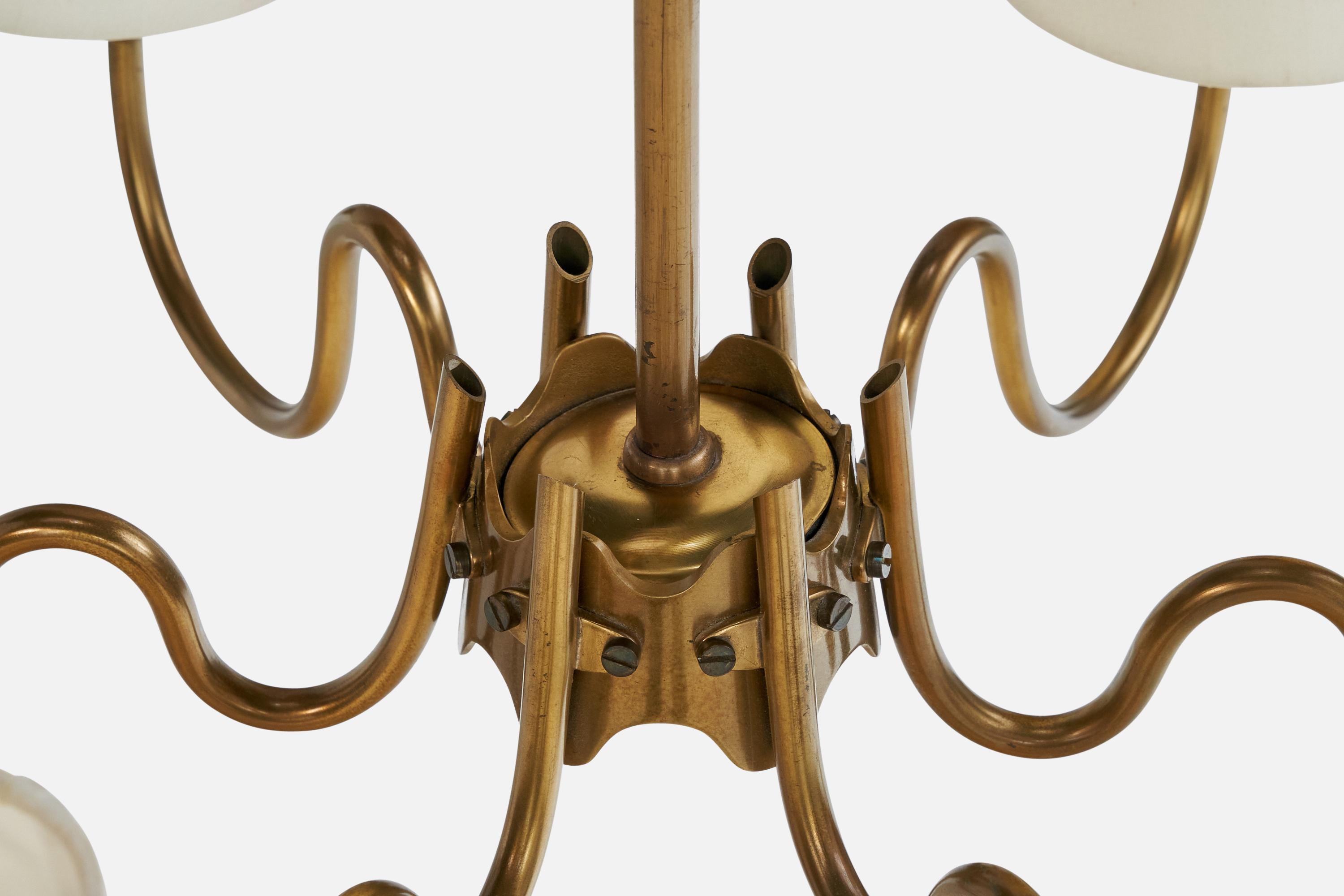 Lampadario di design svedese, ottone, tessuto, Svezia, anni '1950 in vendita 1