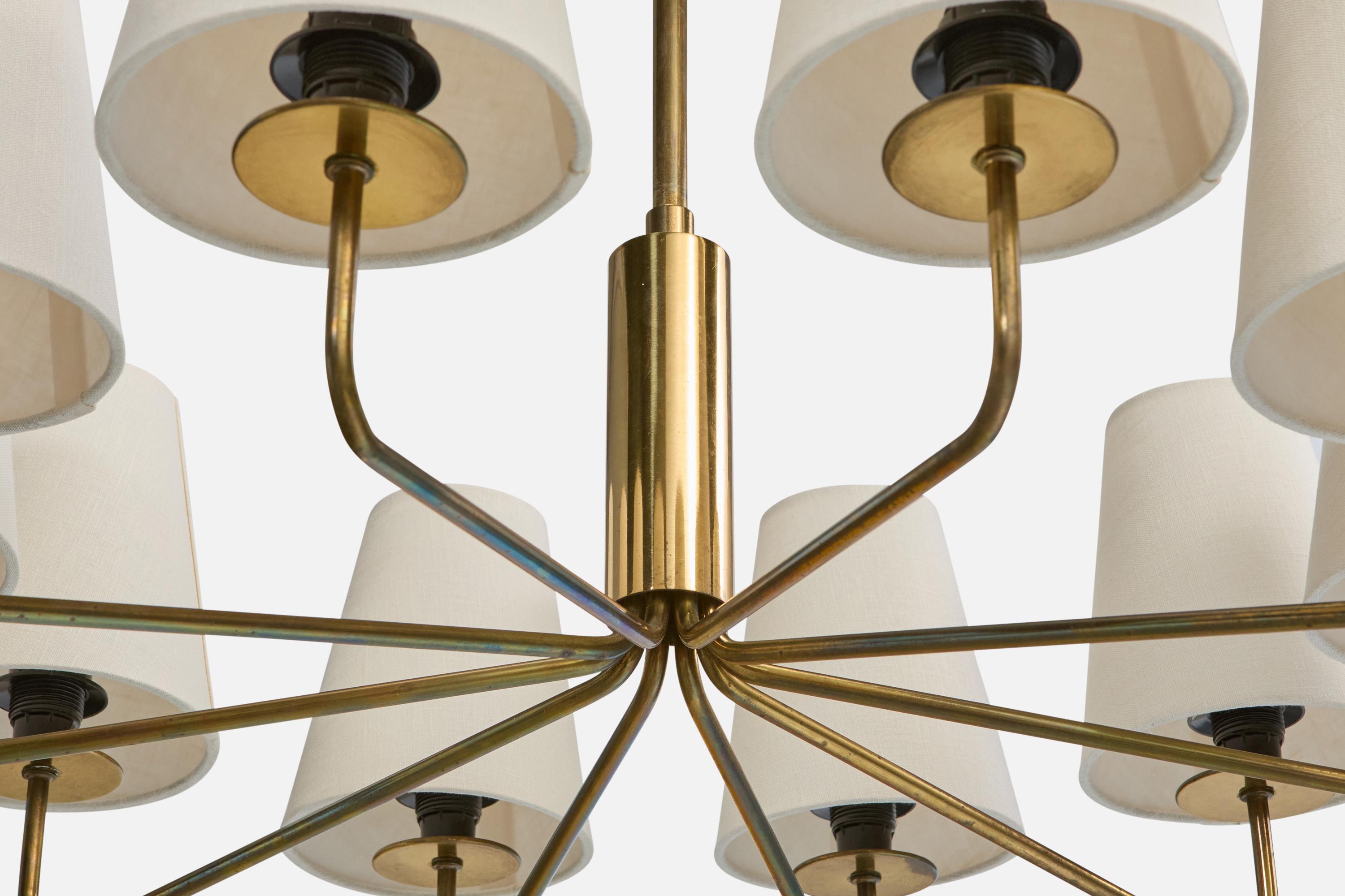 Lampadario di design svedese, ottone, tessuto, Svezia, anni '1950 in vendita 1