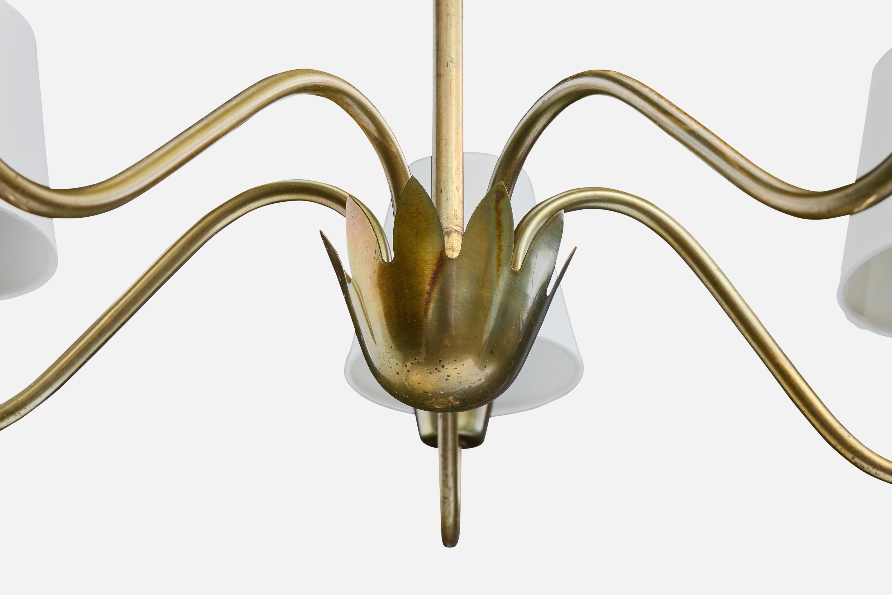 Swedish Designer, Chandelier, Brass, Fabric, Sweden, 1950s in vendita 1
