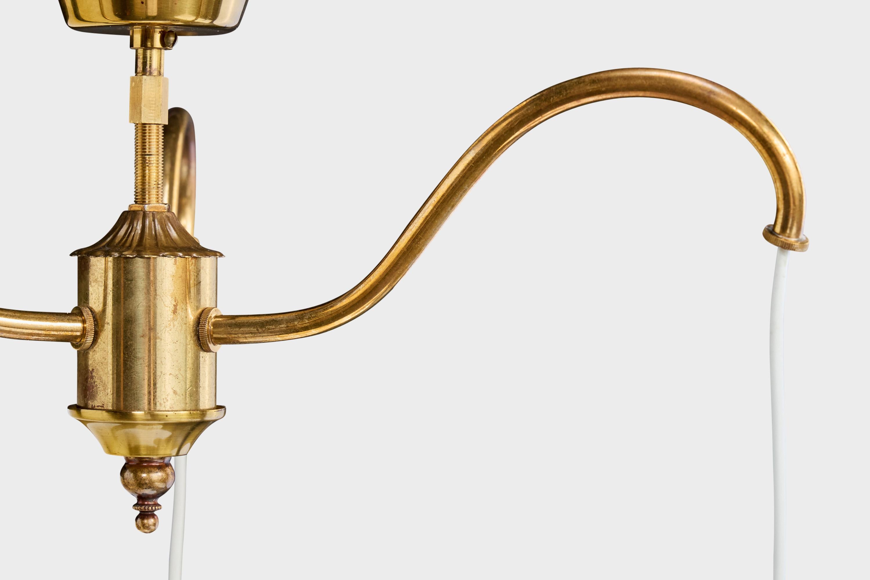 Swedish Designer, Chandelier, Brass, Fabric, Sweden, 1950s For Sale 3