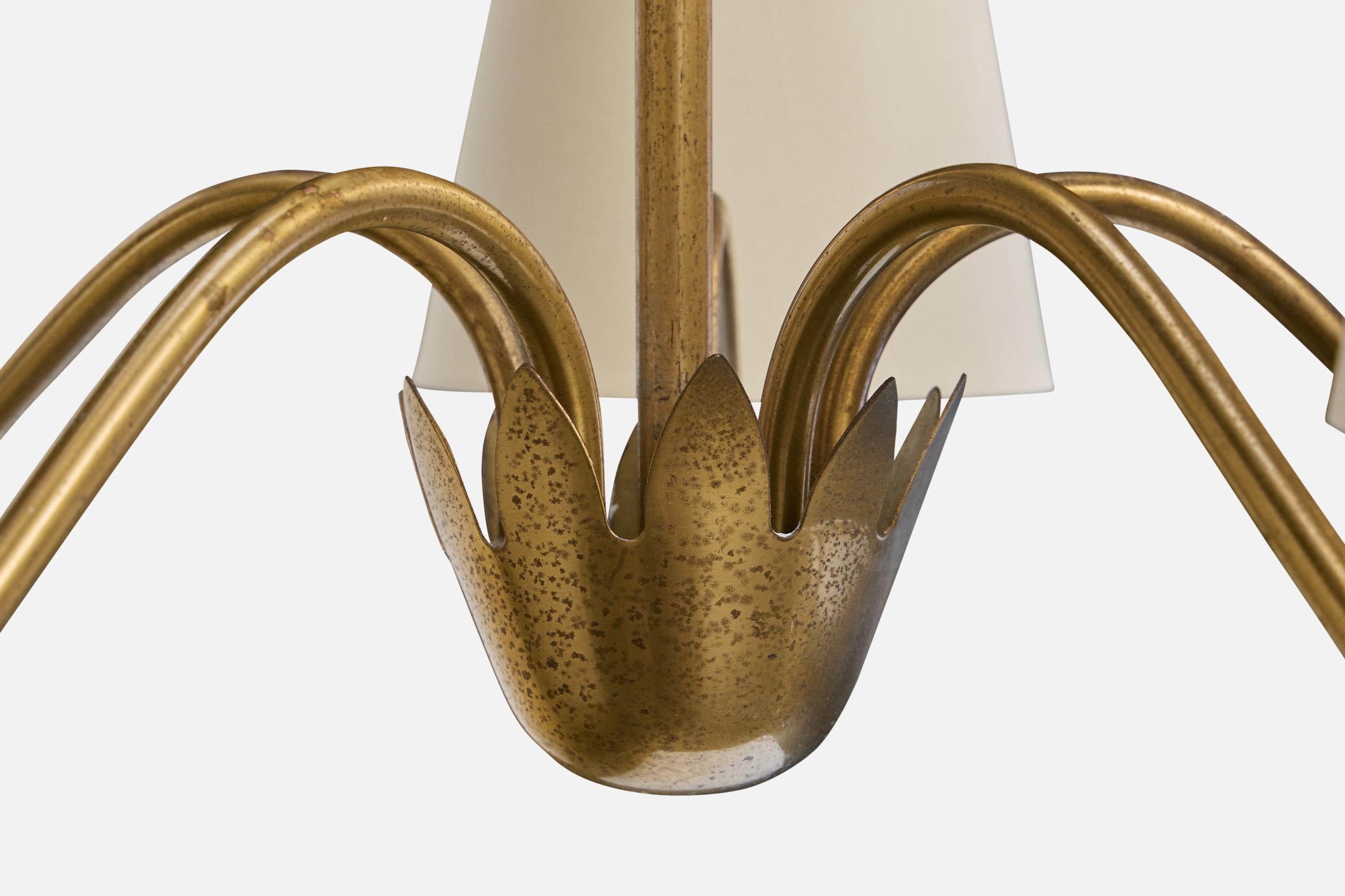 Lampadario di design svedese, ottone, tessuto, Svezia, anni '1950 in vendita 1
