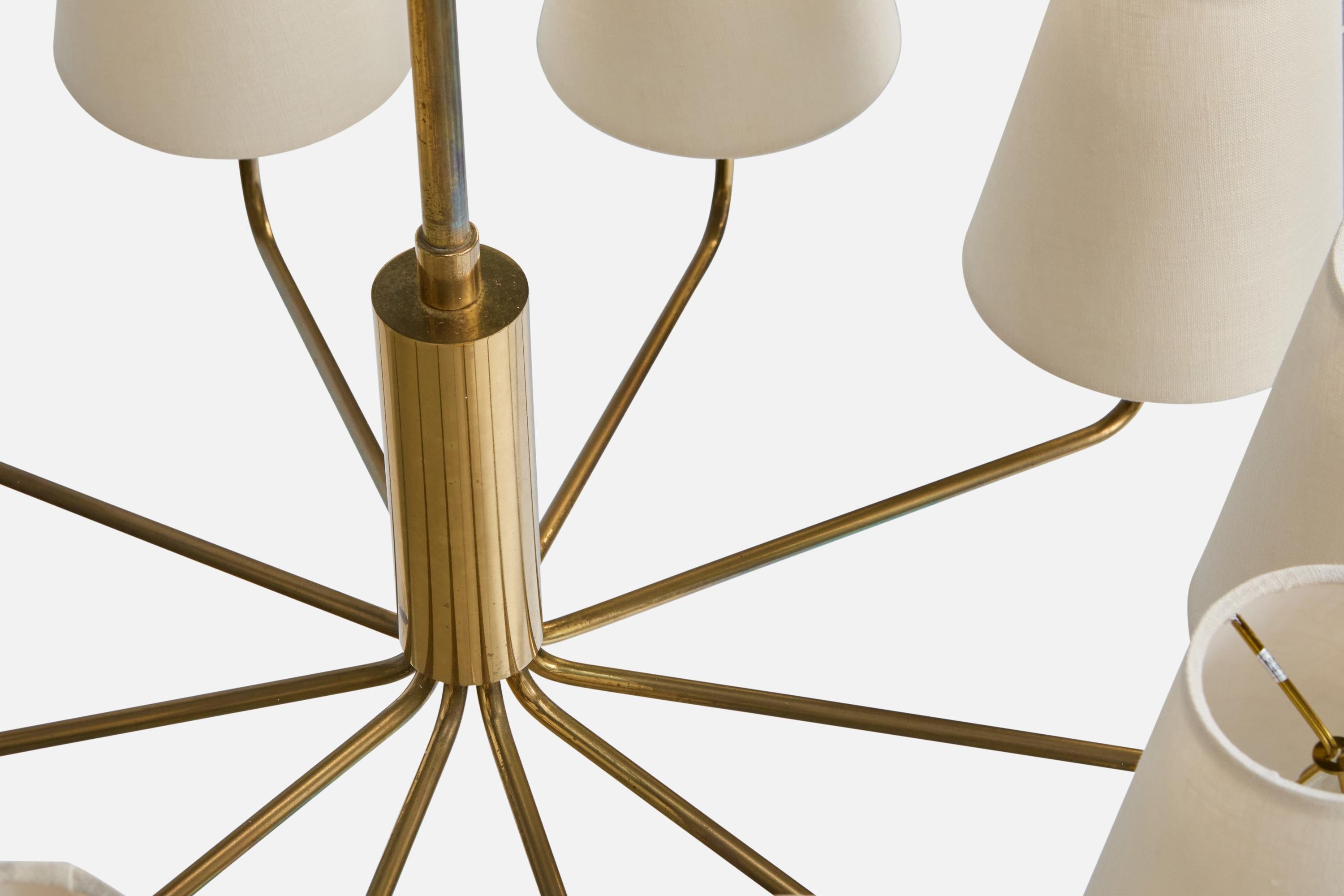Lampadario di design svedese, ottone, tessuto, Svezia, anni '1950 in vendita 2