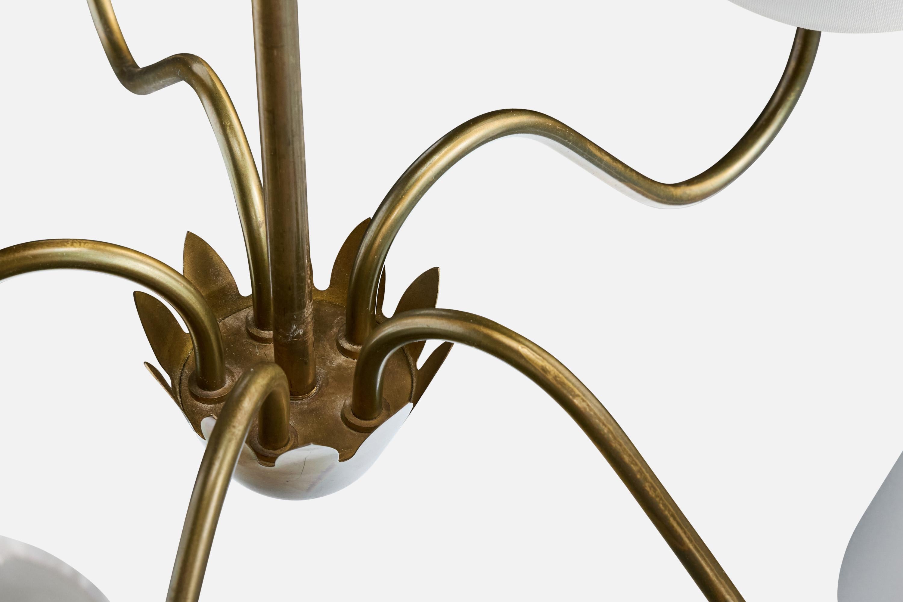 Swedish Designer, Chandelier, Brass, Fabric, Sweden, 1950s in vendita 2