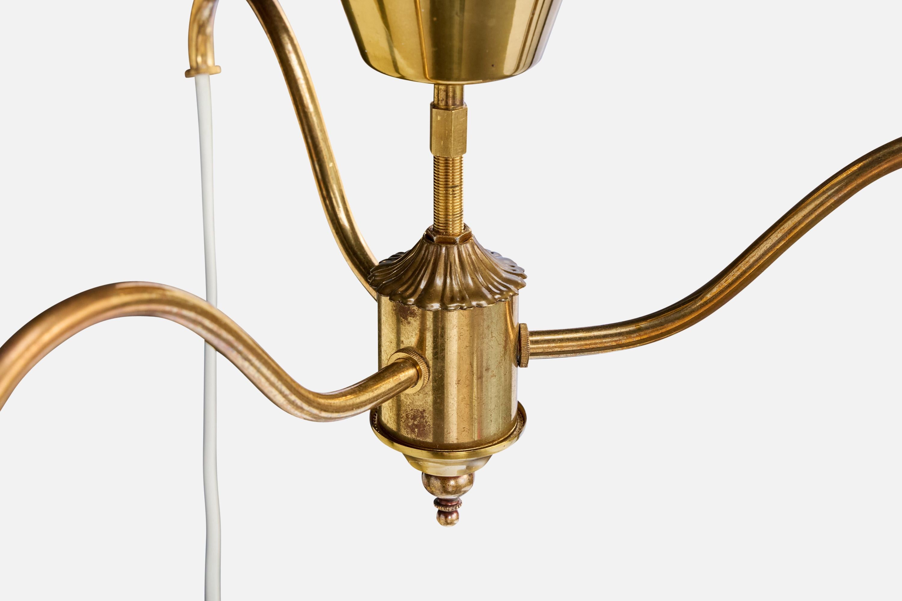 Swedish Designer, Chandelier, Brass, Fabric, Sweden, 1950s For Sale 4