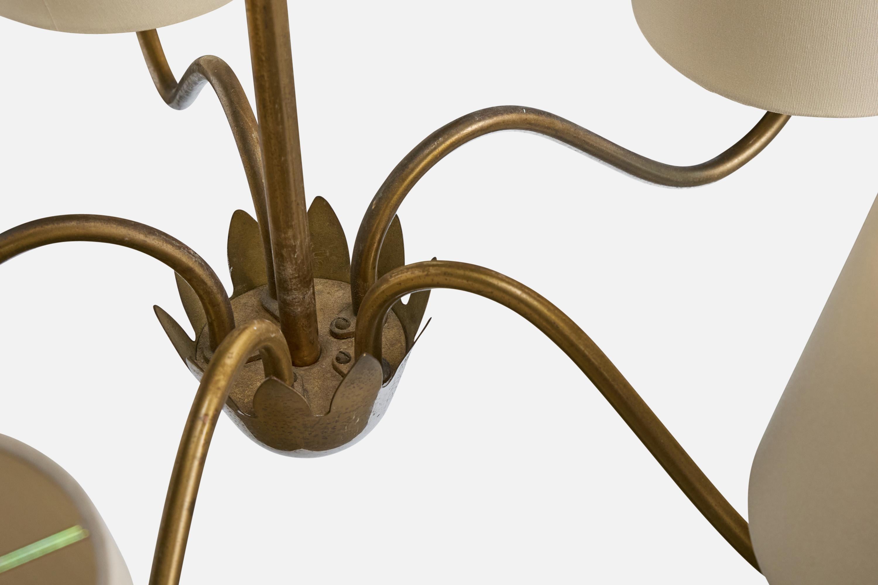 Lampadario di design svedese, ottone, tessuto, Svezia, anni '1950 in vendita 2