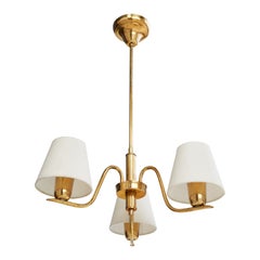 Swedish Designer, Chandelier, Brass, Fabric, Sweden, 1950s