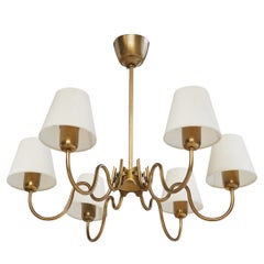 Swedish Designer, Chandelier, Brass, Fabric, Sweden, 1950s