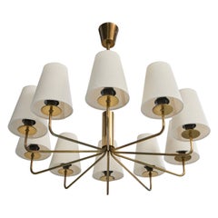 Swedish Designer, Chandelier, Brass, Fabric, Sweden, 1950s