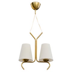 Vintage Swedish Designer, Chandelier, Brass, Fabric, Sweden, 1950s