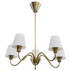 Swedish Designer, Chandelier, Brass, Fabric, Sweden, 1950s