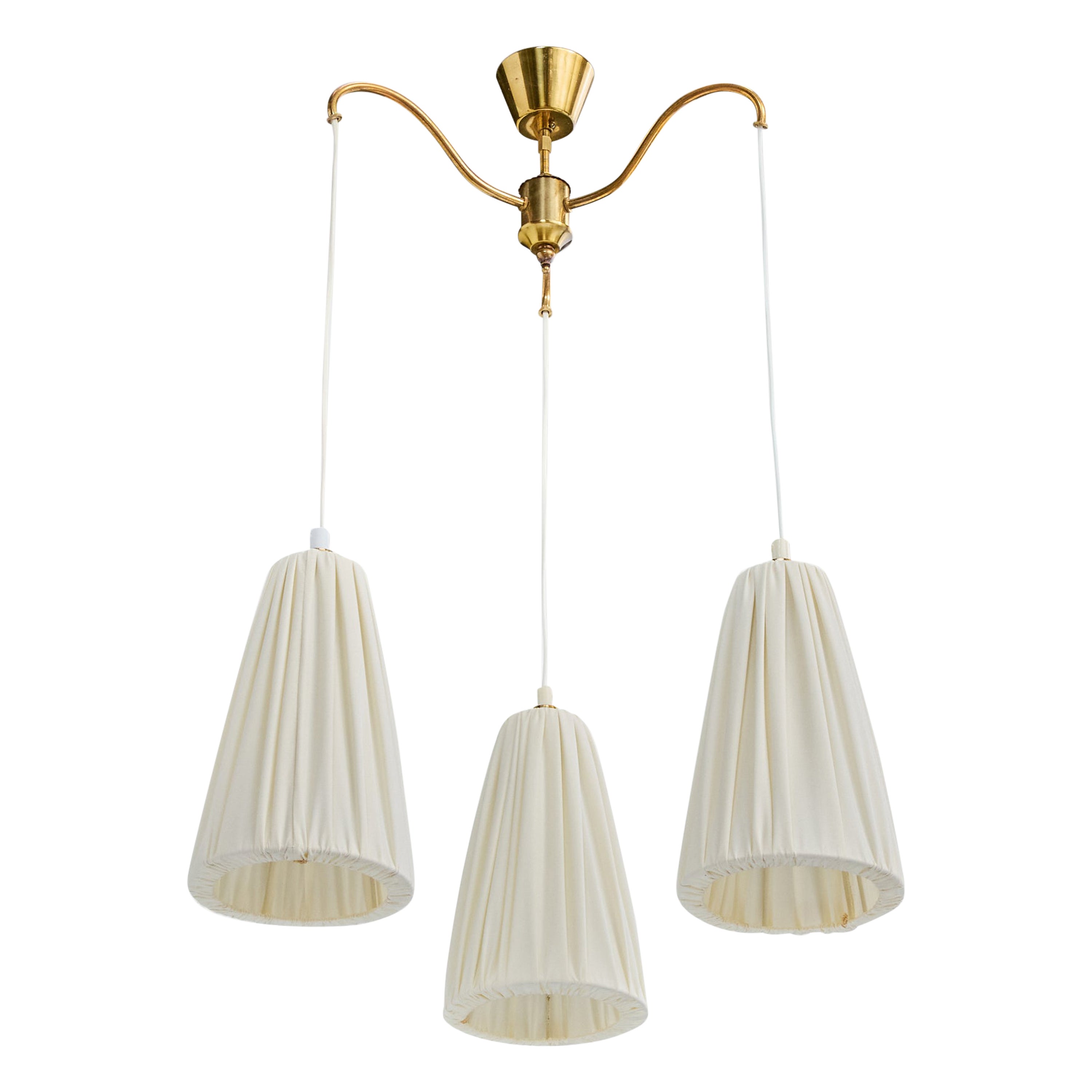 Swedish Designer, Chandelier, Brass, Fabric, Sweden, 1950s For Sale