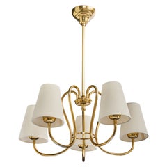 Swedish Designer, Chandelier, Brass, Fabric, Sweden, 1950s