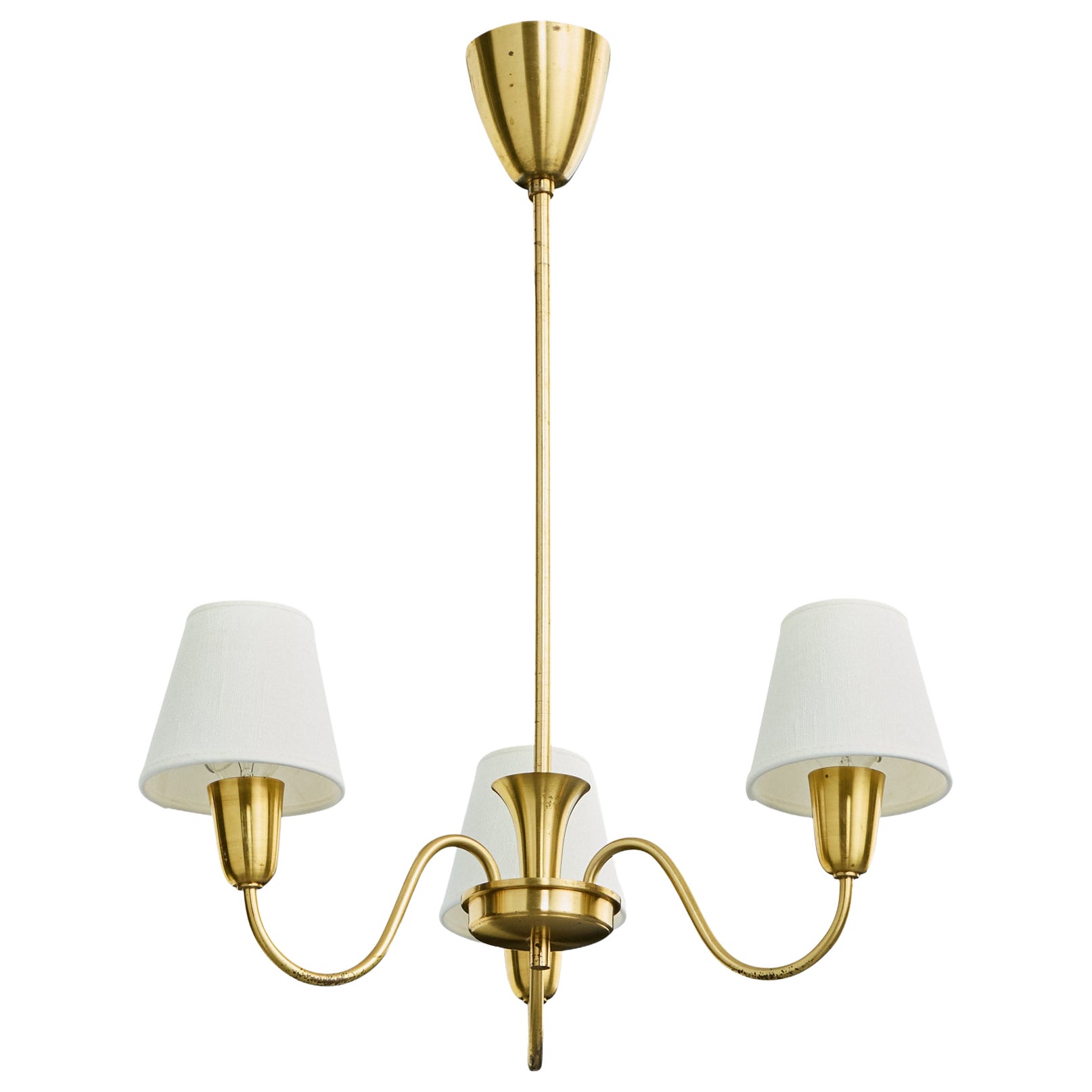 Swedish Designer, Chandelier, Brass, Fabric, Sweden, 1950s