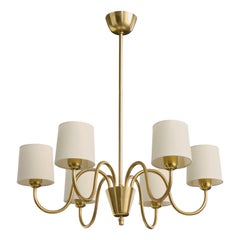 Swedish Designer, Chandelier, Brass, Fabric, Sweden, 1950s