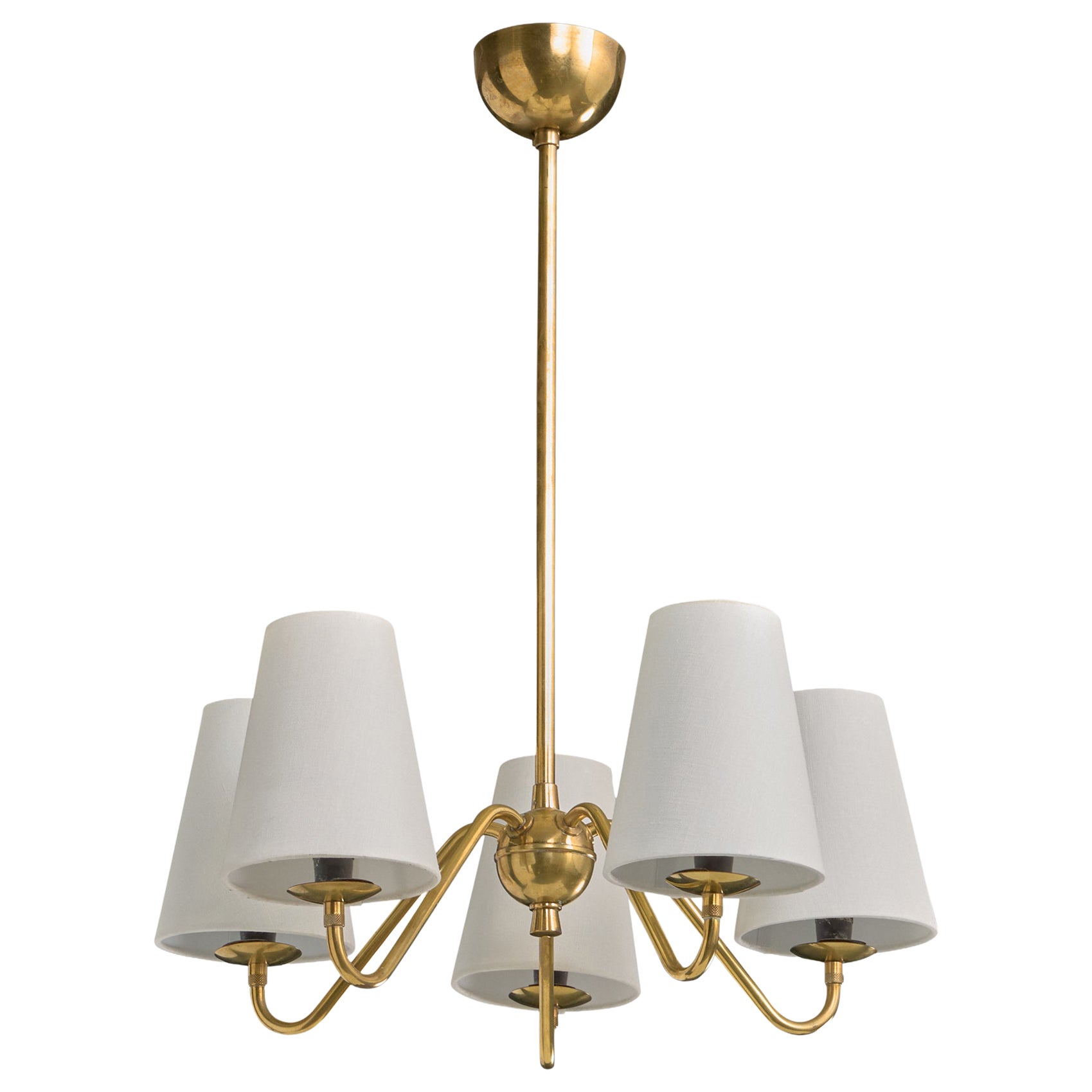 Swedish Designer, Chandelier, Brass, Fabric, Sweden, 1950s