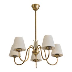 Swedish Designer, Chandelier, Brass, Fabric, Sweden, 1950s
