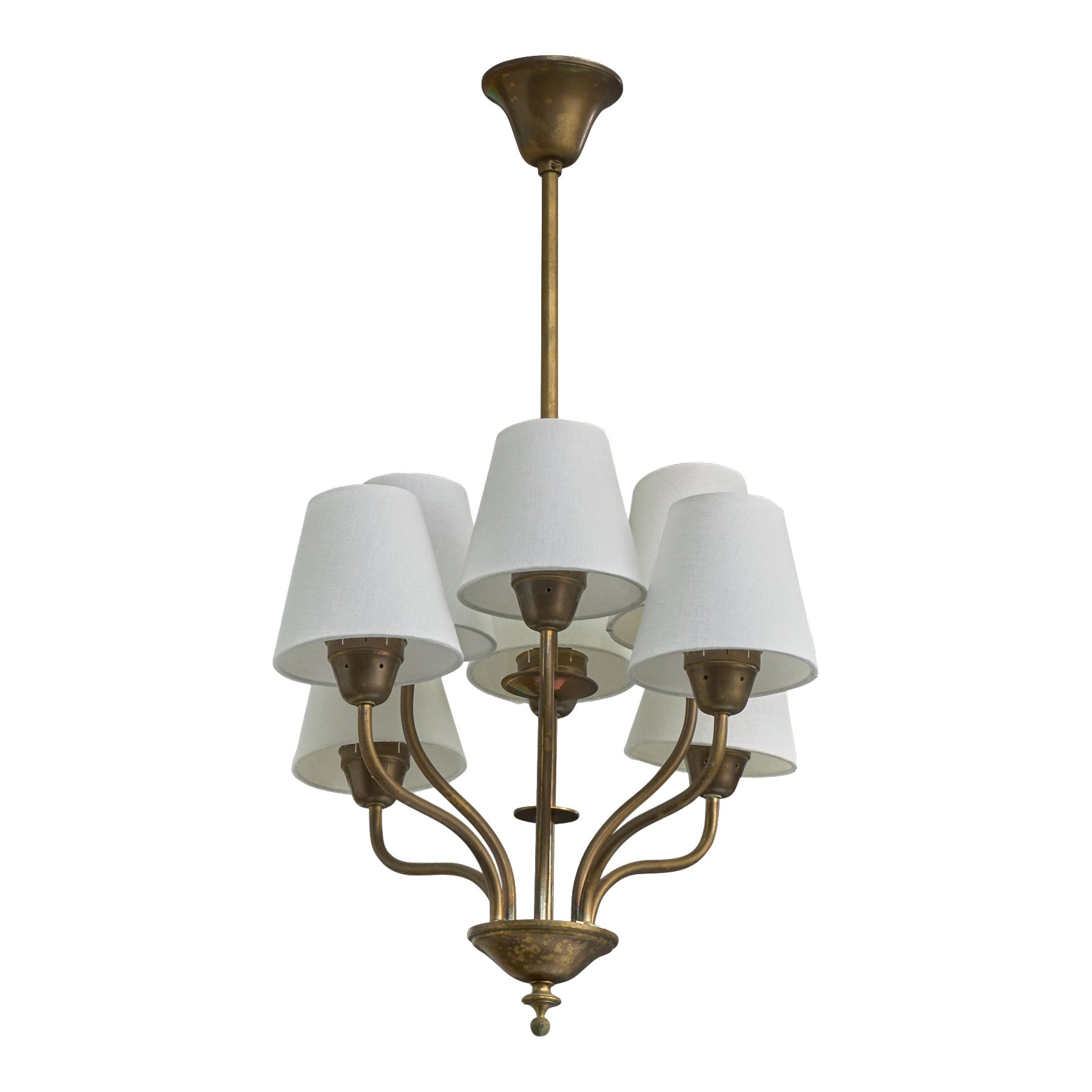 Swedish Designer, Chandelier, Brass, Fabric, Sweden, 1950s