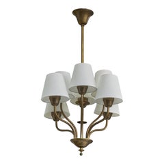 Swedish Designer, Chandelier, Brass, Fabric, Sweden, 1950s