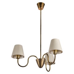 Swedish Designer, Chandelier, Brass, Fabric, Sweden, 1950s
