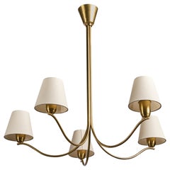 Schwedischer Designer, Kronleuchter, Messing, Stoff, Schweden, 1950er Jahre