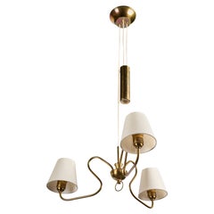 Swedish Designer, Chandelier, Brass, Fabric, Sweden, 1950s