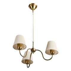 Swedish Designer, Chandelier, Brass, Fabric, Sweden, 1950s