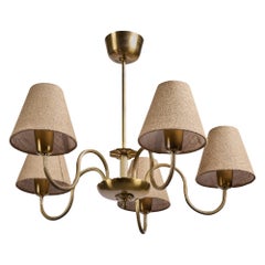 Swedish Designer, Chandelier, Brass, Fabric, Sweden, 1950s