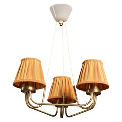 Swedish Designer, Chandelier, Brass, Fabric, Sweden, 1950s